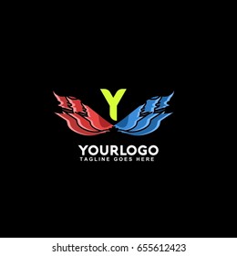 Y Letter Fire Flame Logo. Eye Power illustration template.