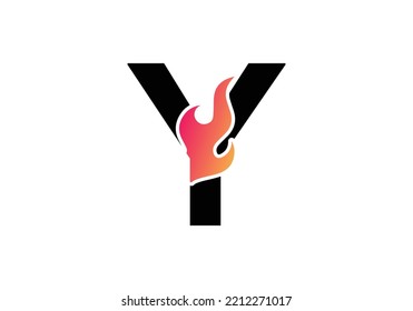 Y Letter Flame Logo Design. Fire Logo Lettering Concept Vector illustration.