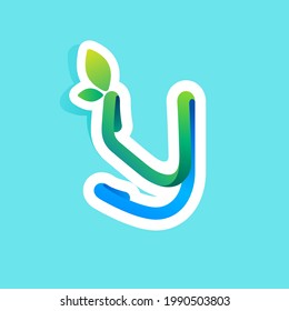 Y letter flow line eco logo with green leaves. Vector green icon perfect to use in your agriculture labels, science posters, spring advertising campaign.