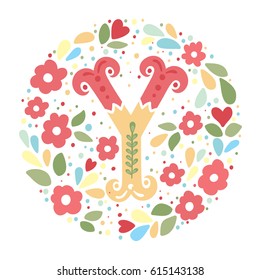 Y letter in the flower circle