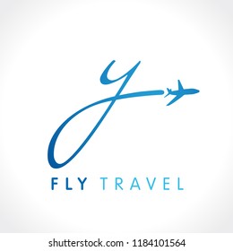 Y letter fly travel company logo. Airline business travel identity brand design with letter "y". Speed travel vector symbol template