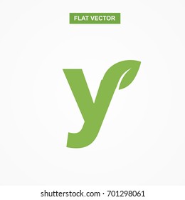 y letter font logo flat with leaf vector logo template