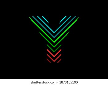 Y letter font logo with rgb color. Dynamic split red, green, blue color on black background. For social media,design elements, creative poster, brand label and more