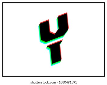Y letter font, vector desing logo.Dynamic, split-color, shadow of  number red, green, blue in black frame on white background. Eps10 illustration