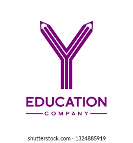 Y letter formed by pencil vector logo template. Design elements for your application, education, student or corporate identity.