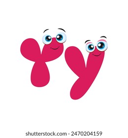 Y Letter Funny Children Alphabet Vector Illustration. Funny children's colorful letter Y from alphabet. The Letter Y with Funny surprised eyes.