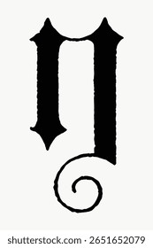Letra Y, fonte gótica alemã ilustração vintage isolada em branco, vetor. Fonte criativa e letra de tipografia, vetor isolado. Fonte preta vintage.