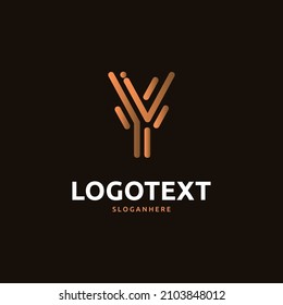 Y letter golden logo abstract design on dark color background, Y alphabet logo