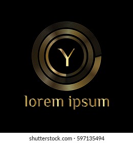 Y letter golden logo. Luxury linear monogram template