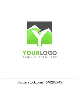 Y Letter Green Forest. Minimal and Modern Mountain Logo.