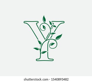 Y Letter. Green Leaf Letter Y Logo Vector,  Eco Bio Leaf Letter Icon Illustration Logo.