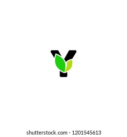 Y letter with green leaf vector logo design