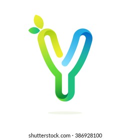 Y letter with green leaves eco logo. Font style, vector design template elements for your application or corporate identity.