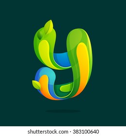 Y letter with green leaves logo. Font style, vector design template elements for your ecology application or corporate identity.