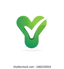 Y letter green logo with check mark inside. Perfect for approve labels, quality print, verification posters etc.