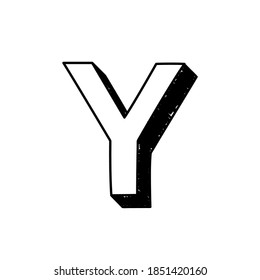 Símbolo dibujado a mano con letra Y. Ilustración vectorial de una gran letra inglesa Y. Símbolo tipográfico de la letra Y del alfabeto latino blanco y negro dibujado a mano. Puede utilizarse como logotipo, icono