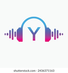 Y letter Headphones with sound wave with Pulse music player element. Logo template electronic music, equalizer, store, dj, nightclub, disco. Audio wave logo concept, Abstract Shape vector