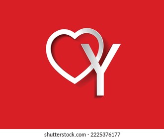 y letter with a heart on red background for lovers and friends