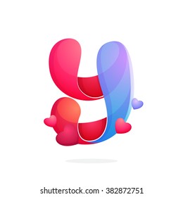 Y letter with hearts. Font style, vector design template elements for your application or corporate identity.