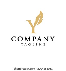 Y Letter initial feather design logo vector template.  