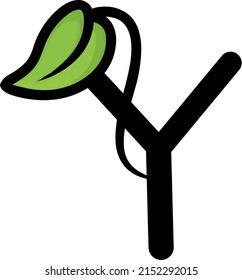 Y letter initial with leaf illustration, icon, logo, and cartoon vector