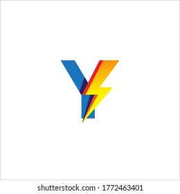 Y Letter Initial Logo Design Template Isolated On White Background. Alphabet with Thunder Shape Logo Concept. Blue and Yellow Orange Gradation Color Theme.
