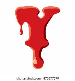 Y letter isolated on white background. Red bloody Y letter vector illustration