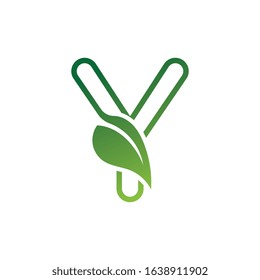 Y Letter with leaf logo or symbol concept template design