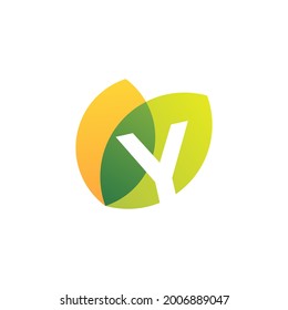 y letter leaf overlapping color logo vector icon illustration