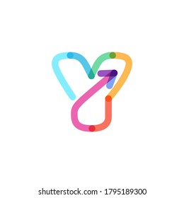 Y letter line logo made of a rainbow arrow. This font is perfect for a multimedia company advertising, infographics art, colorful identity, etc.