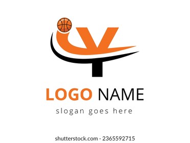 Y Letter Logo With Basketball Ball. Sports Symbol Vector Template Design