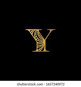 Y letter logo with black background.Y letter icon.This is golden letter design.