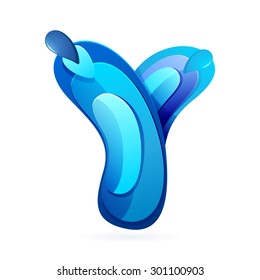 Y letter logo with blue water splash and drops. Creative vector design template elements for your application or corporate identity.