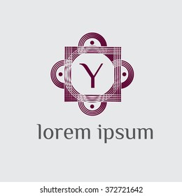 Y letter logo with calligraphic border - vector (sign, symbol, icon, border)

