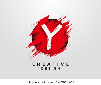 Y Letter Logo In Circle Grunge Splatter Element. Red Grunge Ink Splash Explosion Icon design.