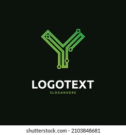 Y letter logo, Y circuit logo, tech logo design