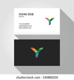 Y Letter Logo Colorful Wavy Abstract Business card design template