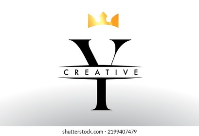 Y Letter Logo with Creative Crown Design Icon and Golden Colors Vector Illustration