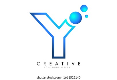 Y Letter Logo Design with 3D and Ribbon Effect and Dots. Colorful rounded Letter with Blue Gradient.