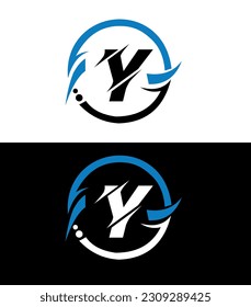 Diseño del logotipo de la letra Y con forma de círculo. Diseño del logotipo de forma de círculo y cubo Y. Monograma Y, negocios, logotipo inmobiliario. Diseño de logotipo Y con un diseño único y sencillo.