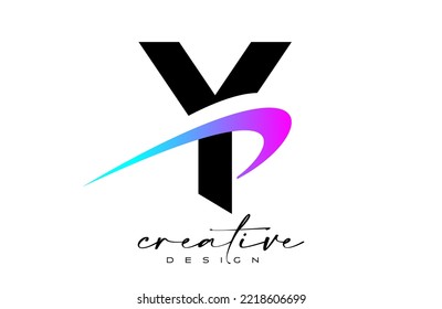 Y Letter Logo Design with Creative Purple Blue Swoosh. Letter y Initial icon with curved shape vector illustration.