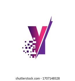 Y Letter Logo Design with Digital Pixels in concept strokes