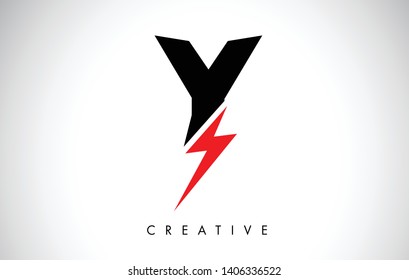 Y Letter Logo Design With Lighting Thunder Bolt. Electric Bolt Letter Logo Vector Illustration.