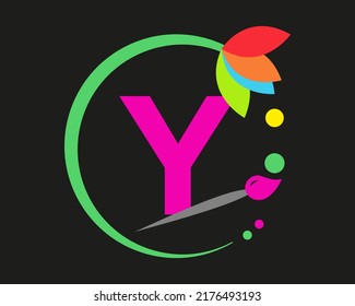 Y Letter Logo Design mehrfarbig mit Rundrahmen.