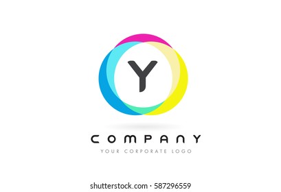 Y Letter Logo Design with Rainbow Rounded Magenta Yellow Blue and Green Colors.