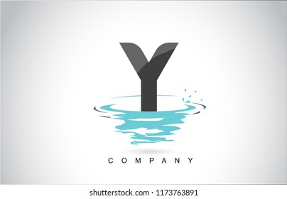 Y Letter Logo Design with Water Splash Ripples Drops Reflection Vector Icon Illustration.