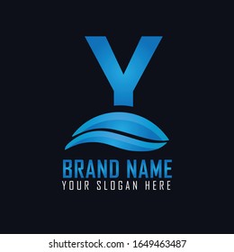 Y Letter Logo Design with Water Splash Ripples Drops Reflection Vector Icon Illustration.