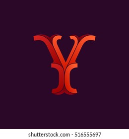 Y letter logo in elegant retro faceted style. Red font. Vintage vector typeface for labels, headlines, posters, cards etc.