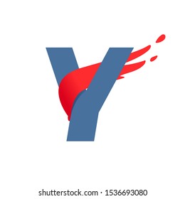 Y letter logo with fast speed red flag line. Font style, delivery, sports etc vector design template elements.