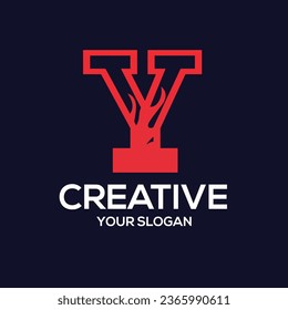Y letter logo, fire flames logo design.